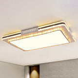 Faceted Crystal Led Flush Mount Ceiling Light In Modern Stainless-Steel Rectangle Design / 29.5 A