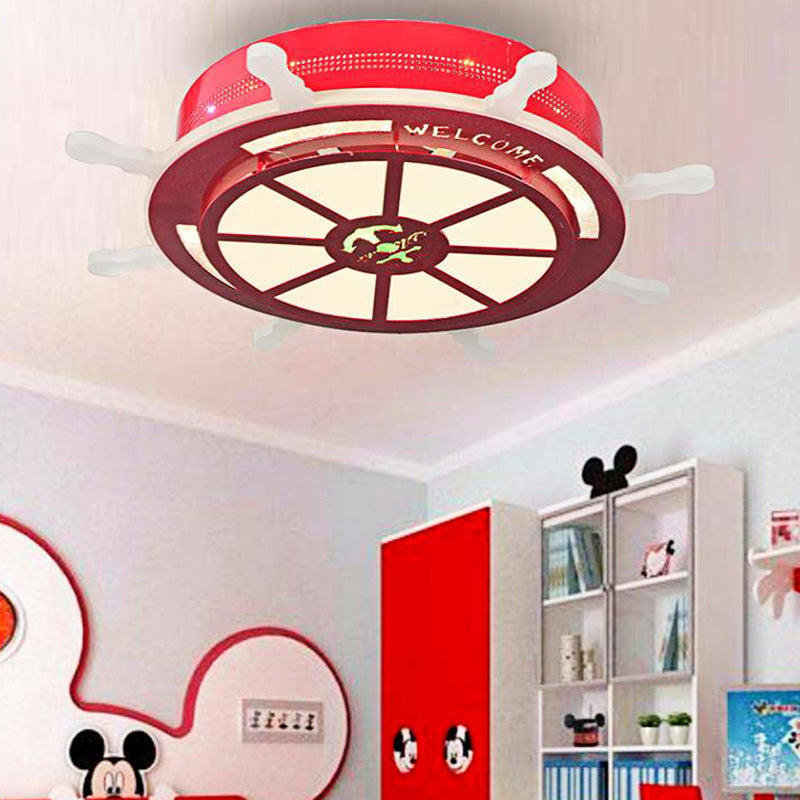 Stylish Led Bedroom Flush Light Fixture - Cartoon Blue/Pink Flushmount Lighting With Rudder Acrylic