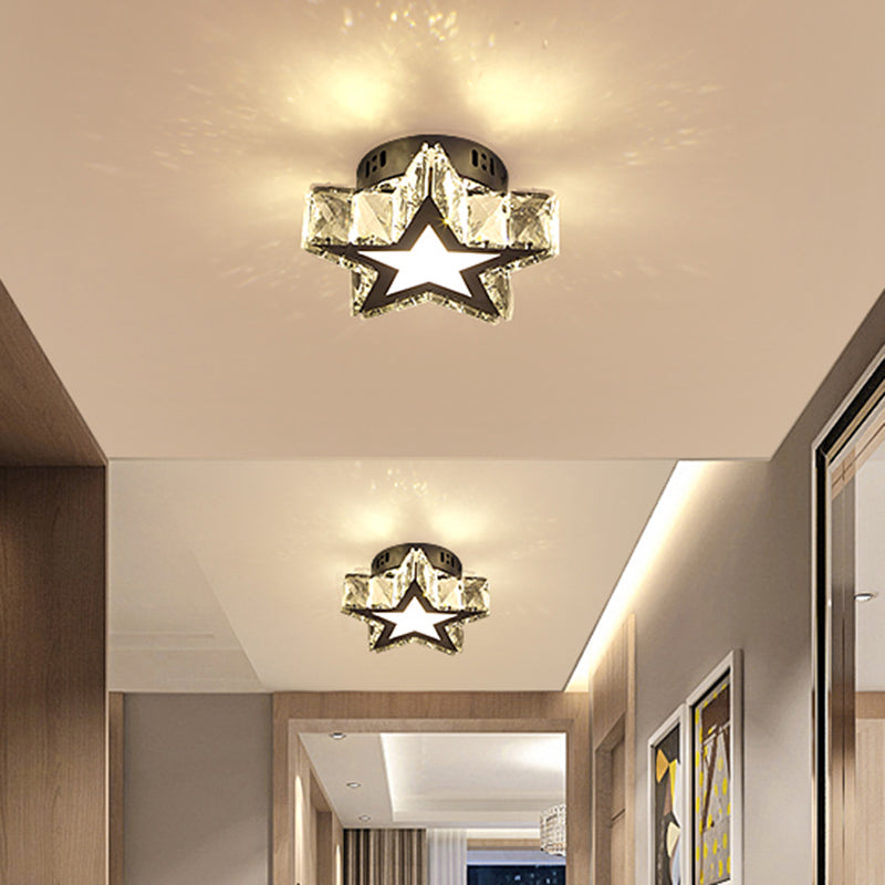 Stainless-Steel Led Crystal Flush Mount Ceiling Light: Modern Star Design For Corridors