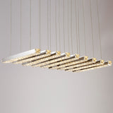 Minimalist Crystal Dining Room Led Pendant Light - Rectangular Chandelier In Stainless-Steel
