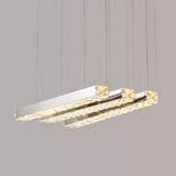 Minimalist Crystal Dining Room Led Pendant Light - Rectangular Chandelier In Stainless-Steel 3 /