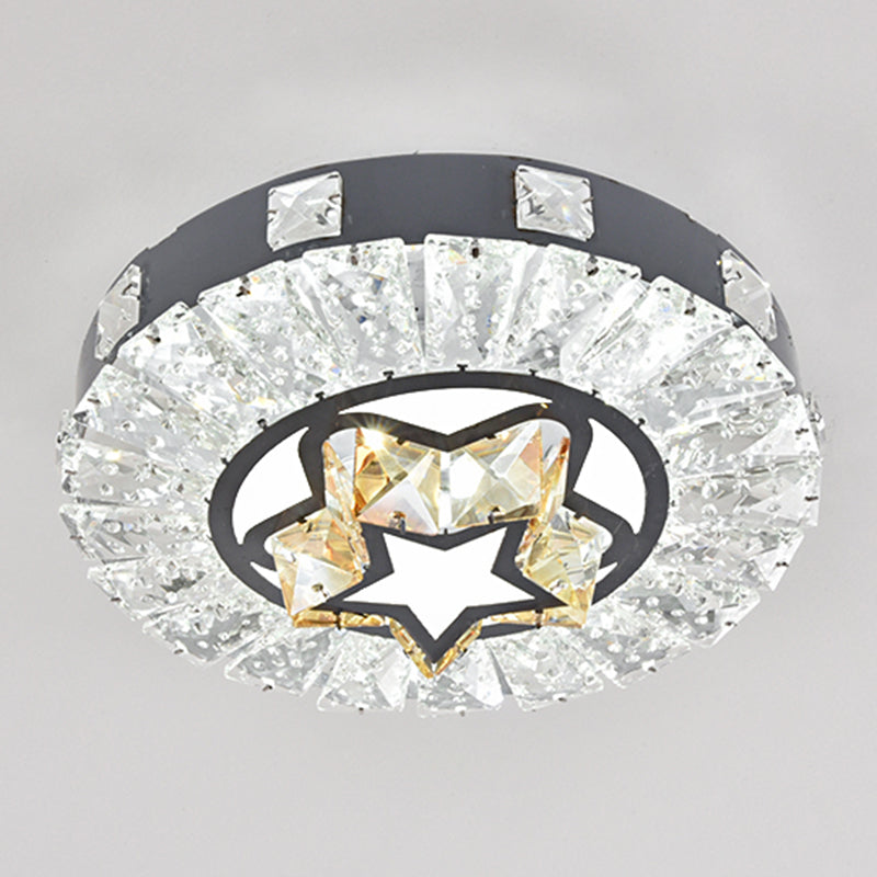 Modern Crystal Led Flush Mount Ceiling Light In Stainless-Steel For Corridors / White K