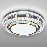 Sleek Stainless-Steel Drum Led Flush Mount Light With Crystal Accent Perfect For Bedrooms / Remote