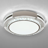 Sleek Stainless-Steel Drum Led Flush Mount Light With Crystal Accent Perfect For Bedrooms / Remote