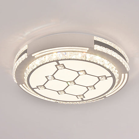 Sleek Stainless-Steel Drum Led Flush Mount Light With Crystal Accent Perfect For Bedrooms / Third
