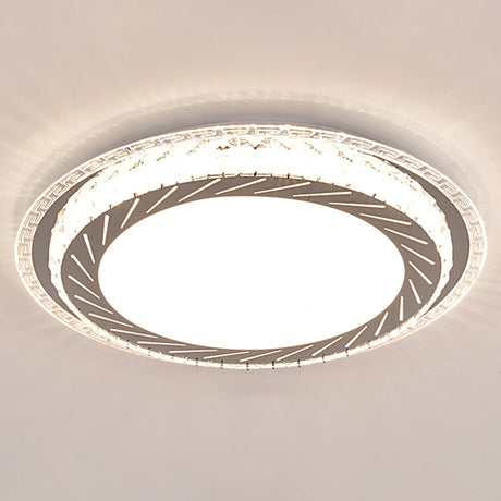 Sleek Stainless-Steel Drum Led Flush Mount Light With Crystal Accent Perfect For Bedrooms / Third