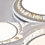 Sleek Stainless-Steel Drum Led Flush Mount Light With Crystal Accent Perfect For Bedrooms