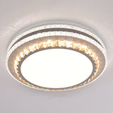 Sleek Stainless-Steel Drum Led Flush Mount Light With Crystal Accent Perfect For Bedrooms