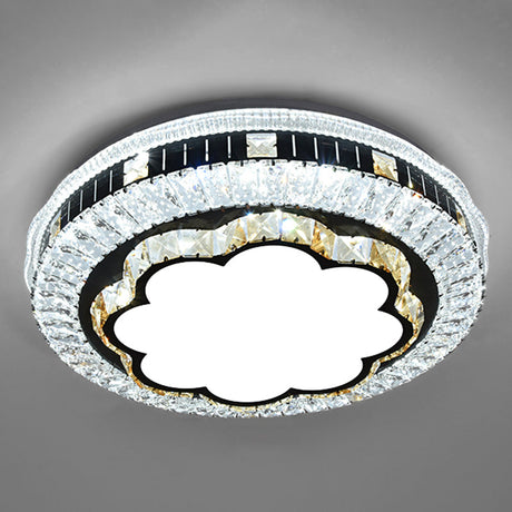 Sleek Stainless-Steel Drum Led Flush Mount Light With Crystal Accent Perfect For Bedrooms / Remote