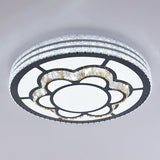 Sleek Stainless-Steel Drum Led Flush Mount Light With Crystal Accent Perfect For Bedrooms / Remote
