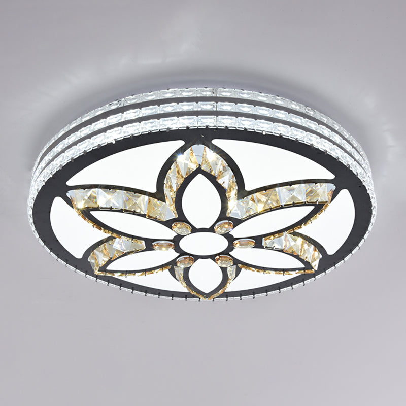 Sleek Stainless-Steel Drum Led Flush Mount Light With Crystal Accent Perfect For Bedrooms / Remote