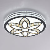 Sleek Stainless-Steel Drum Led Flush Mount Light With Crystal Accent Perfect For Bedrooms / Remote