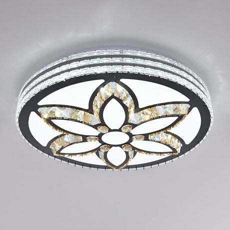 Sleek Stainless-Steel Drum Led Flush Mount Light With Crystal Accent Perfect For Bedrooms / Remote