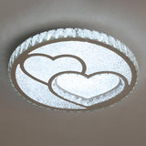 Contemporary Crystal Led Bedroom Ceiling Light In Stainless-Steel Flush Mount / White Loving Heart