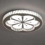 Contemporary Crystal Led Bedroom Ceiling Light In Stainless-Steel Flush Mount / White Flower