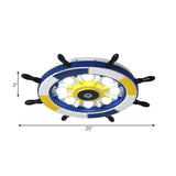Nautical Style Led Wood Shade Flush Mount Ceiling Light - Blue Finish Dome/Rudder Design
