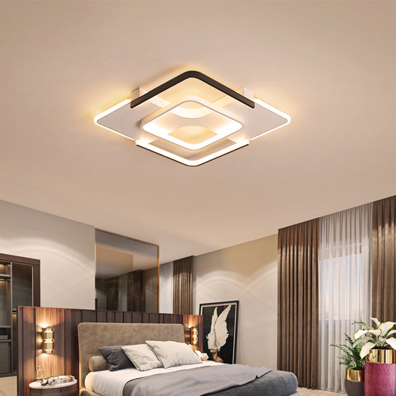 Contemporary Black-White Metal Flush Light For Bedroom Ceiling - 16/19.5 Wide Led In Warm Or White