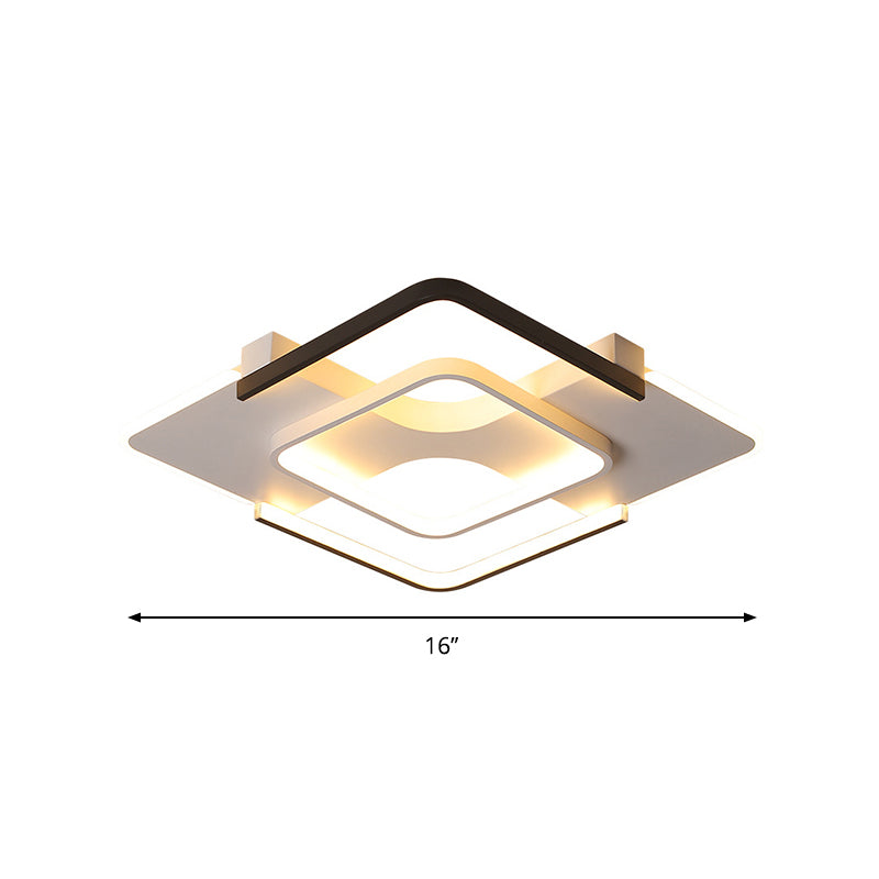 Contemporary Black-White Metal Flush Light For Bedroom Ceiling - 16/19.5 Wide Led In Warm Or White
