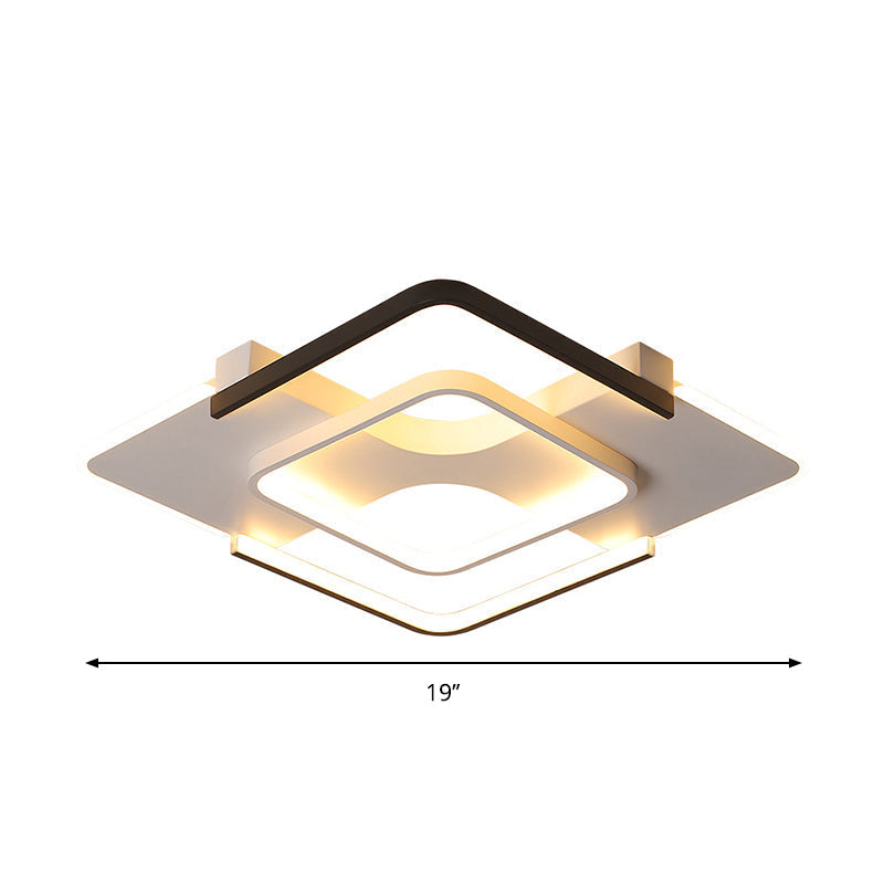 Contemporary Black-White Metal Flush Light For Bedroom Ceiling - 16/19.5 Wide Led In Warm Or White