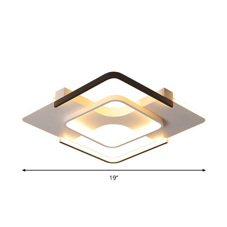 Contemporary Black-White Metal Flush Light For Bedroom Ceiling - 16/19.5 Wide Led In Warm Or White