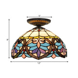 Victorian Flower Cut Glass Brass Ceiling Light With Globe/Dome Shade - 8.5/12W Flush Mount Fixture