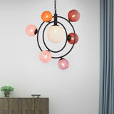 Orbit Glass Pendant Chandelier - Modern 4/7-Light Ceiling Fixture With Hanging Ring (Black/White)