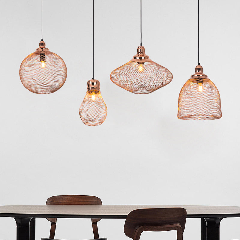 Rose Gold Vintage Bulb Cage Suspension Pendant Light For Restaurants