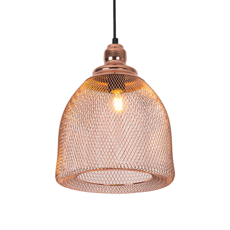 Industrial Rose Gold Cage Pendant Lamp With Down Lighting For Dining Room