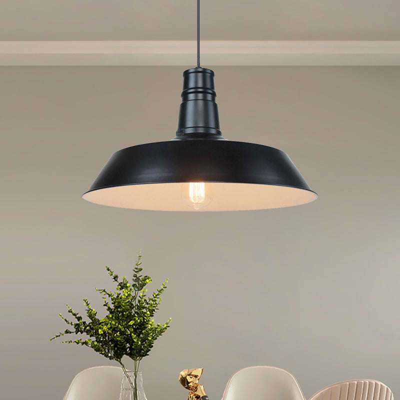 Vintage Barn Pendant Lamp - 10/14 Size 1 Bulb Aluminum Ceiling Fixture In Black/White/Red For Dining