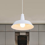 Vintage Barn Pendant Lamp - 10/14 Size 1 Bulb Aluminum Ceiling Fixture In Black/White/Red For Dining