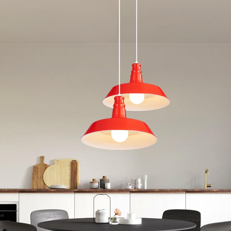 Vintage Barn Pendant Lamp - 10/14 Size 1 Bulb Aluminum Ceiling Fixture In Black/White/Red For Dining