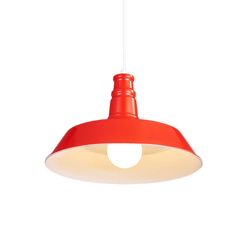 Vintage Barn Pendant Lamp - 10/14 Size 1 Bulb Aluminum Ceiling Fixture In Black/White/Red For Dining