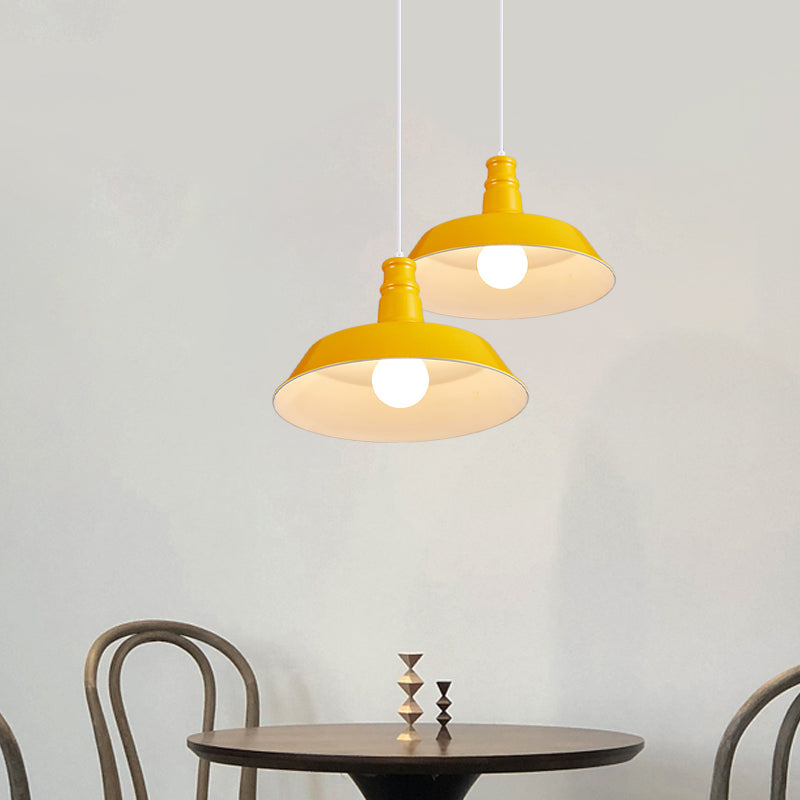Vintage Barn Pendant Lamp - 10/14 Size 1 Bulb Aluminum Ceiling Fixture In Black/White/Red For Dining