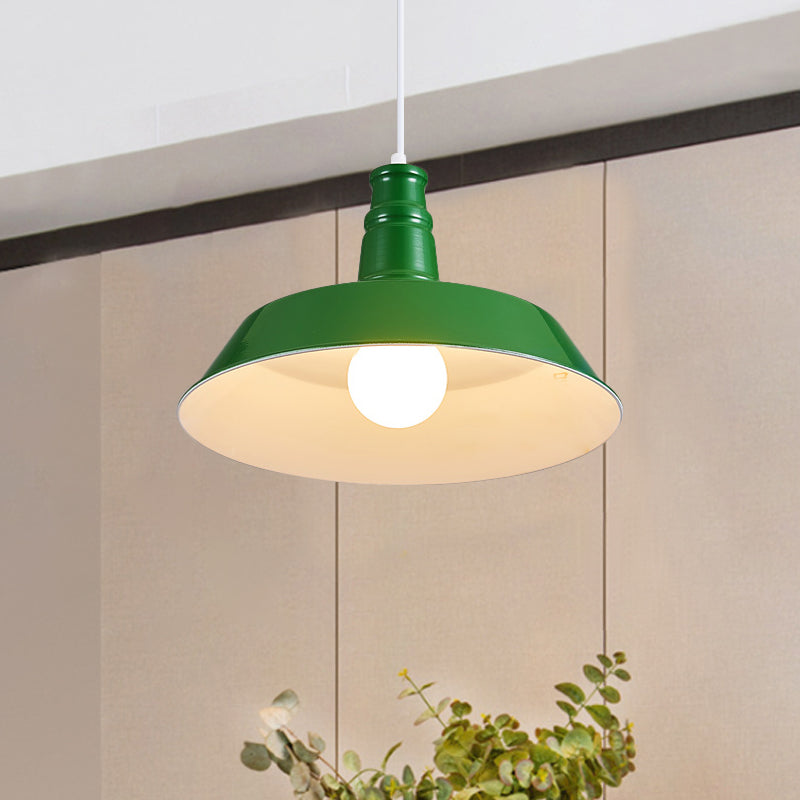 Vintage Barn Pendant Lamp - 10/14 Size 1 Bulb Aluminum Ceiling Fixture In Black/White/Red For Dining
