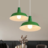 Vintage Barn Pendant Lamp - 10/14 Size 1 Bulb Aluminum Ceiling Fixture In Black/White/Red For Dining
