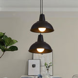 Vintage Dome Iron Hanging Light Kit - 12/16 Wide Restaurant Suspension Pendant In White/Black