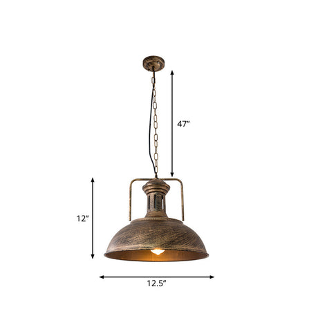 12.5 / 16.5 Factory Style Metal Bowl Ceiling Lamp - 1 Bulb Restaurant Pendant Light In Rust/Bronze