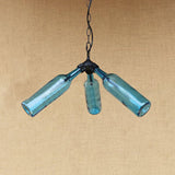 Rustic Blue/Clear Glass Pendant Light Fixture With Chain For Restaurants - 3 Bulbs Bottle Chandelier