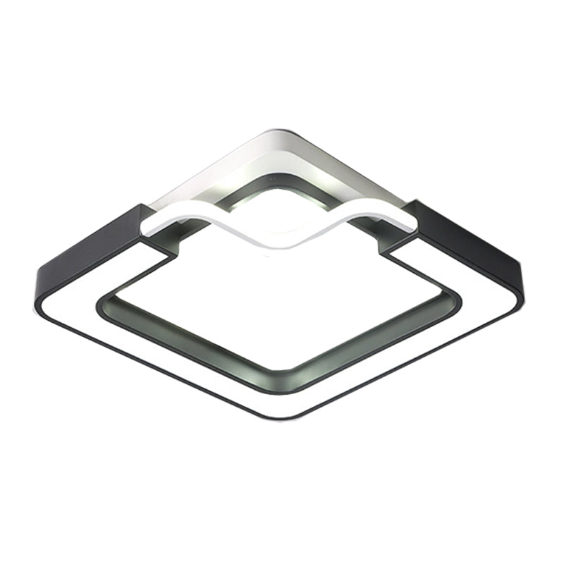 16/19.5 Contemporary Metal Led Flush Mount Lamp Black/White Square/Round Ceiling Fixture For Bedroom