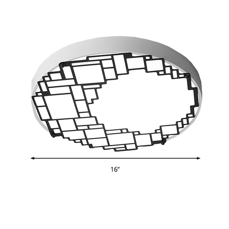Led Round Flush Mount Ceiling Light 16/19.5 W Simple Metallic Bedroom Fixture | White Wall Pattern
