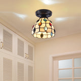 Tiffany Style Handcrafted Glass Semi Flush Mount Ceiling Light Beige