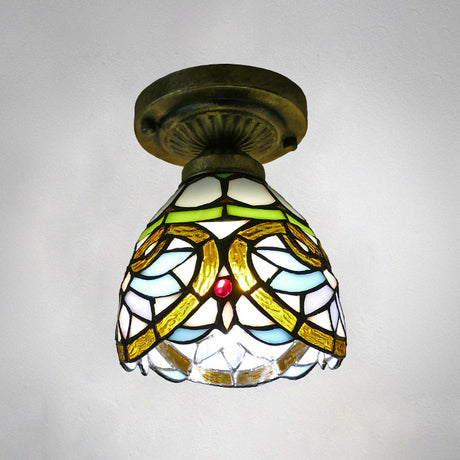 Stained Glass Vintage Dome Ceiling Light Fixture For Corridor - Semi Flush Includes 1 Bulb Gold / 6