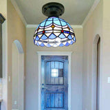 Tiffany Style Stained Glass Semi Flush Ceiling Light Fixture With Bowl Shade Blue / 8