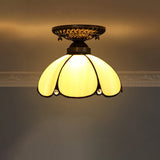 Stained Glass Dome Shade Semi Flush Mount Ceiling Light - Decorative 1-Light Yellow