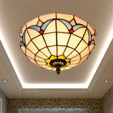Stained Art Glass Flush Mount Ceiling Light With Traditional Bowl Shade White / 12
