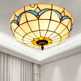 Stained Art Glass Flush Mount Ceiling Light With Traditional Bowl Shade White / 16
