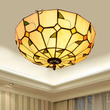 Stained Art Glass Flush Mount Ceiling Light With Traditional Bowl Shade Dark Beige / 16