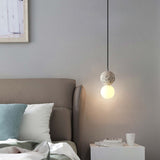 Minimalist Frosted Glass Pendant Light With Terrazzo Decor For Dining Room White