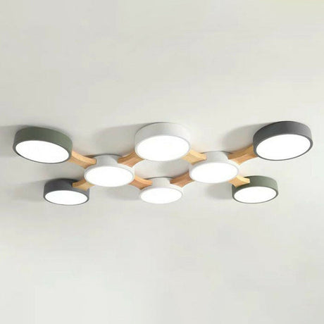 Round Led Flush Mount Metallic Ceiling Light In Gray-Green - Minimalist Modern Design 8 / Warm