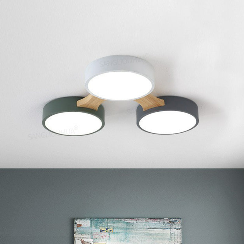 Round Led Flush Mount Metallic Ceiling Light In Gray-Green - Minimalist Modern Design 3 / White